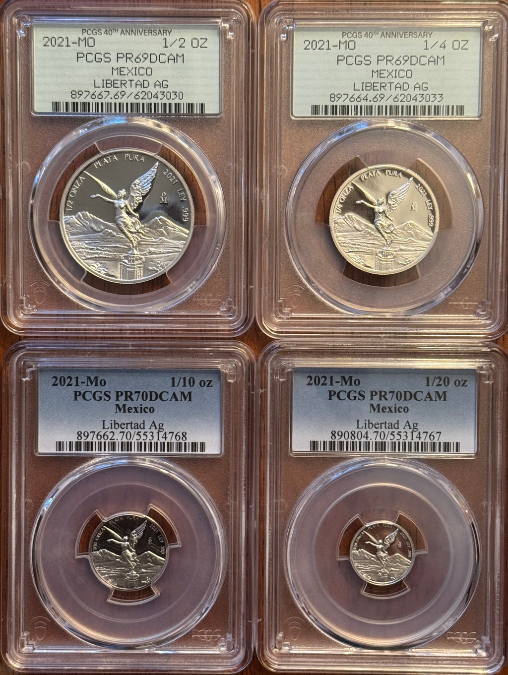 2021-Mo Mexico Proof Set (1/2, 1/4, 1/10, 1/20 oz) - PCGS PR69DCAM & PR70DCAM