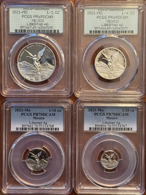 2021-Mo Mexico Proof Set (1/2, 1/4, 1/10, 1/20 oz) - PCGS PR69DCAM & PR70DCAM