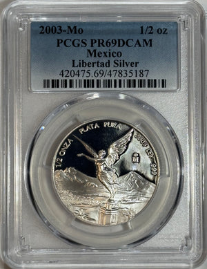 2003-Mo Mexico 1/2 oz Silver Libertad Proof PCGS PR69DCAM - DETACHED WING VARIETY