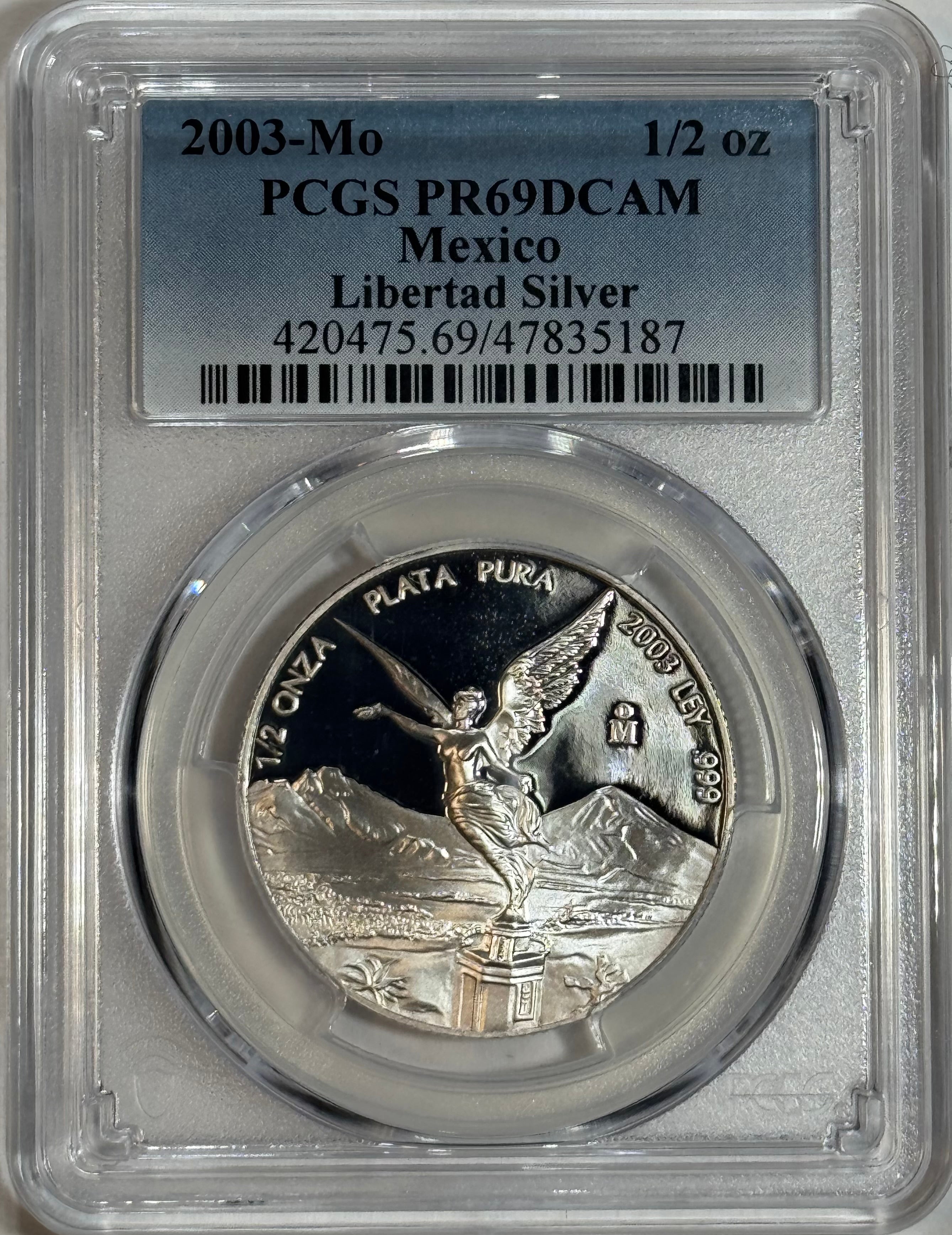 2003-Mo Mexico 1/2 oz Silver Libertad Proof PCGS PR69DCAM - DETACHED WING VARIETY