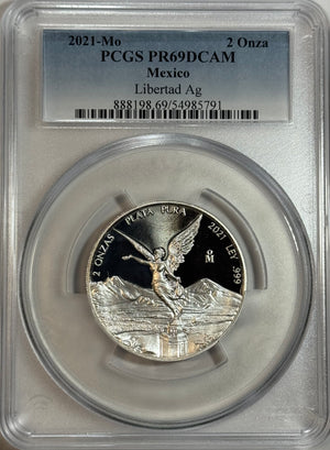 2021-Mo Mexico 2 oz Silver Libertad Proof PCGS PR69DCAM