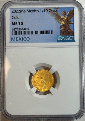 2022-Mo Mexico Gold 1/10 Onza Libertad BU NGC MS70