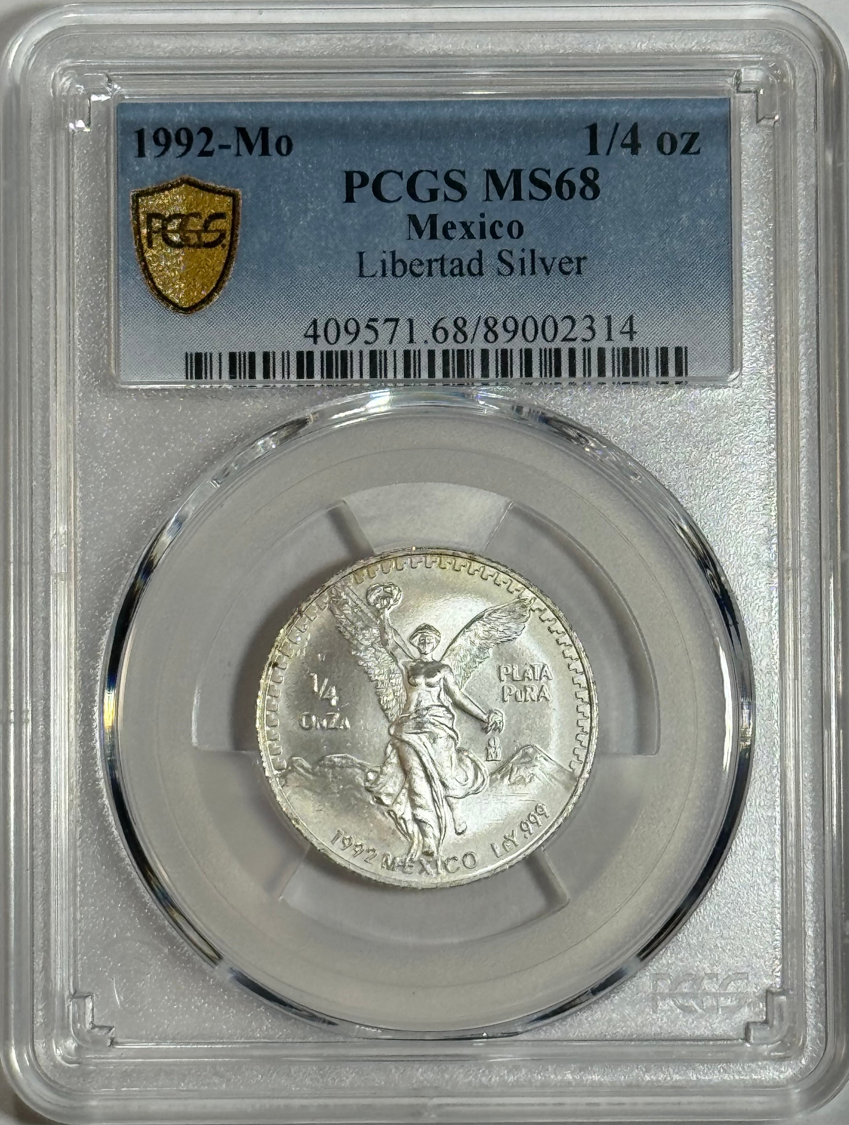 1992-Mo Mexico 1/4 oz Silver Libertad PCGS MS68