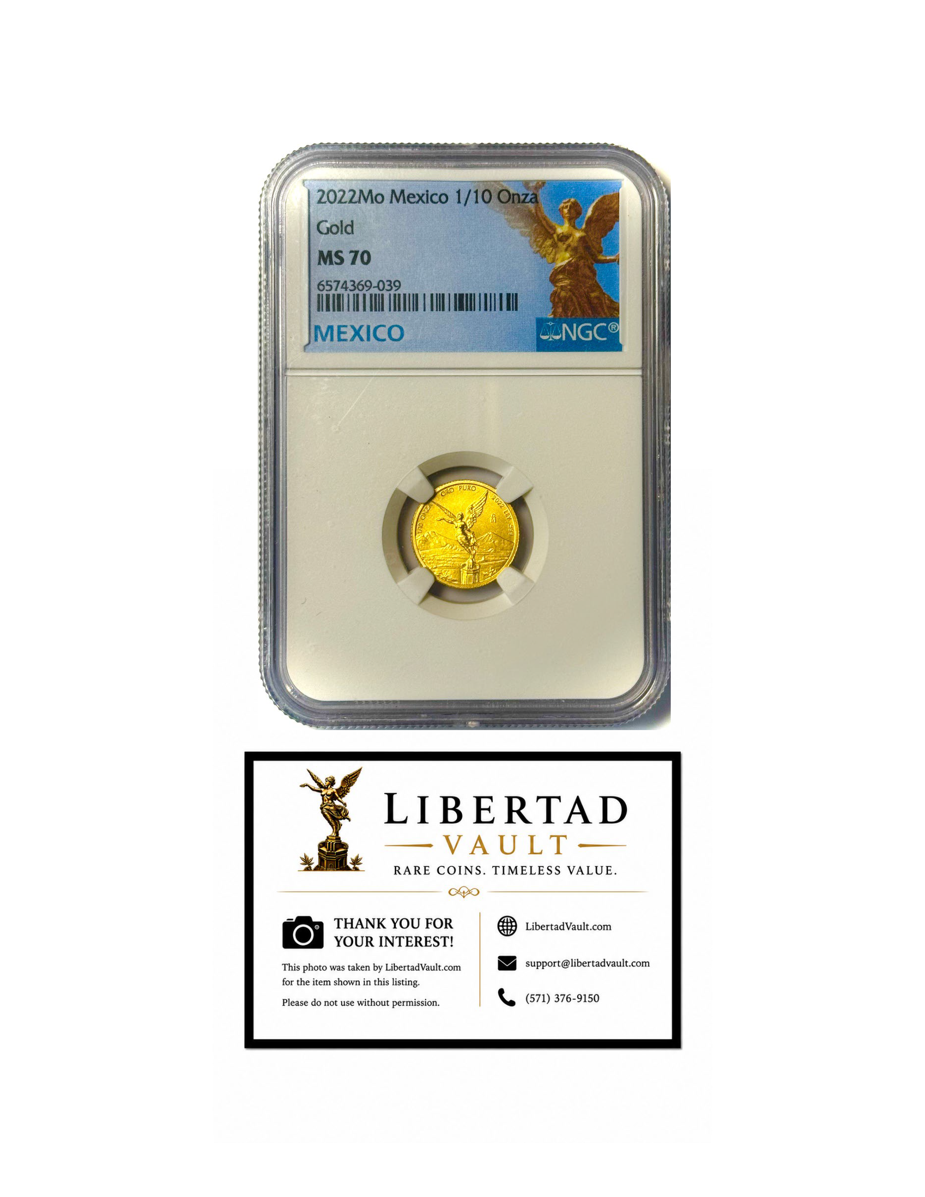 2022-Mo Mexico Gold 1/10 Onza Libertad BU NGC MS70