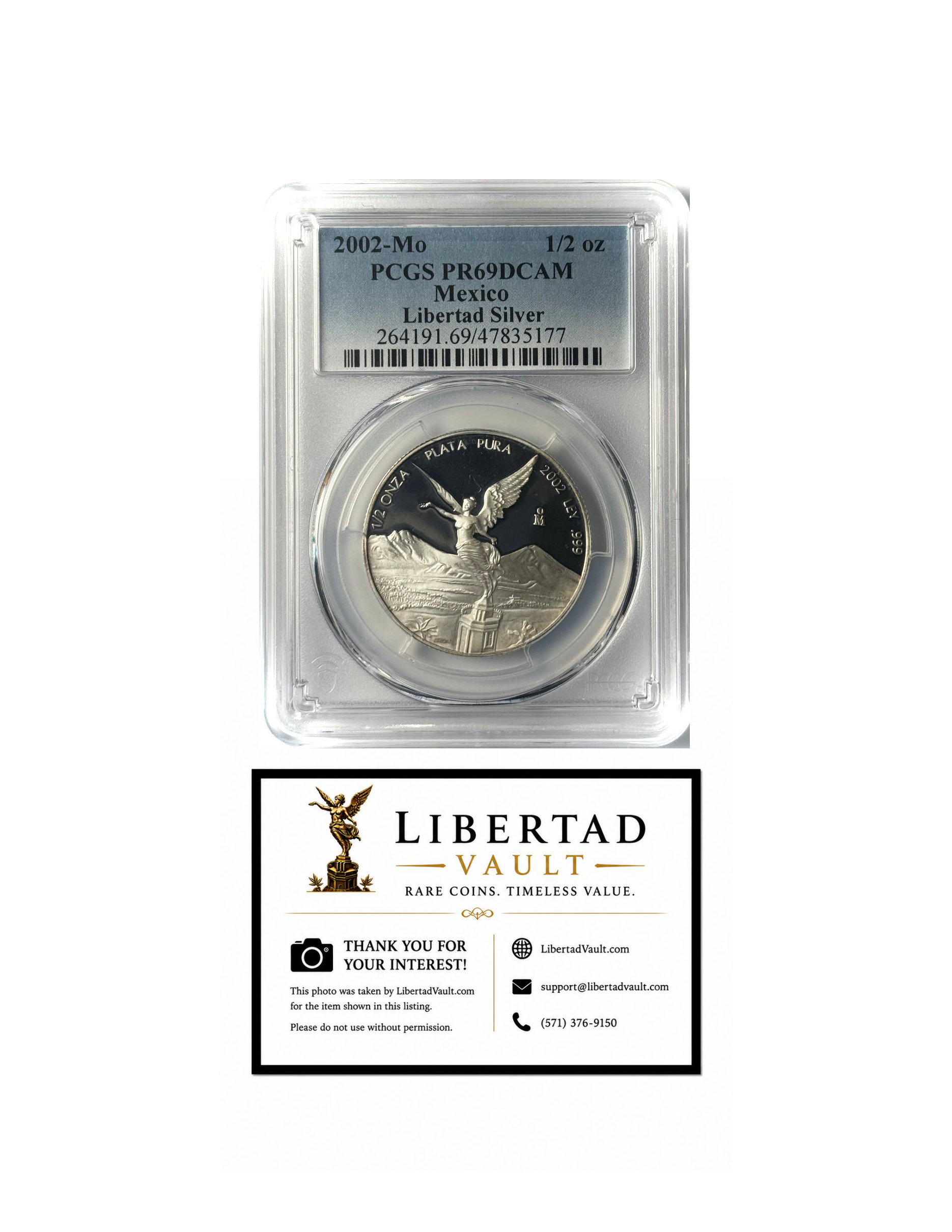 2002-Mo Mexico 1/2oz Silver Libertad Proof PCGS PR69DCAM