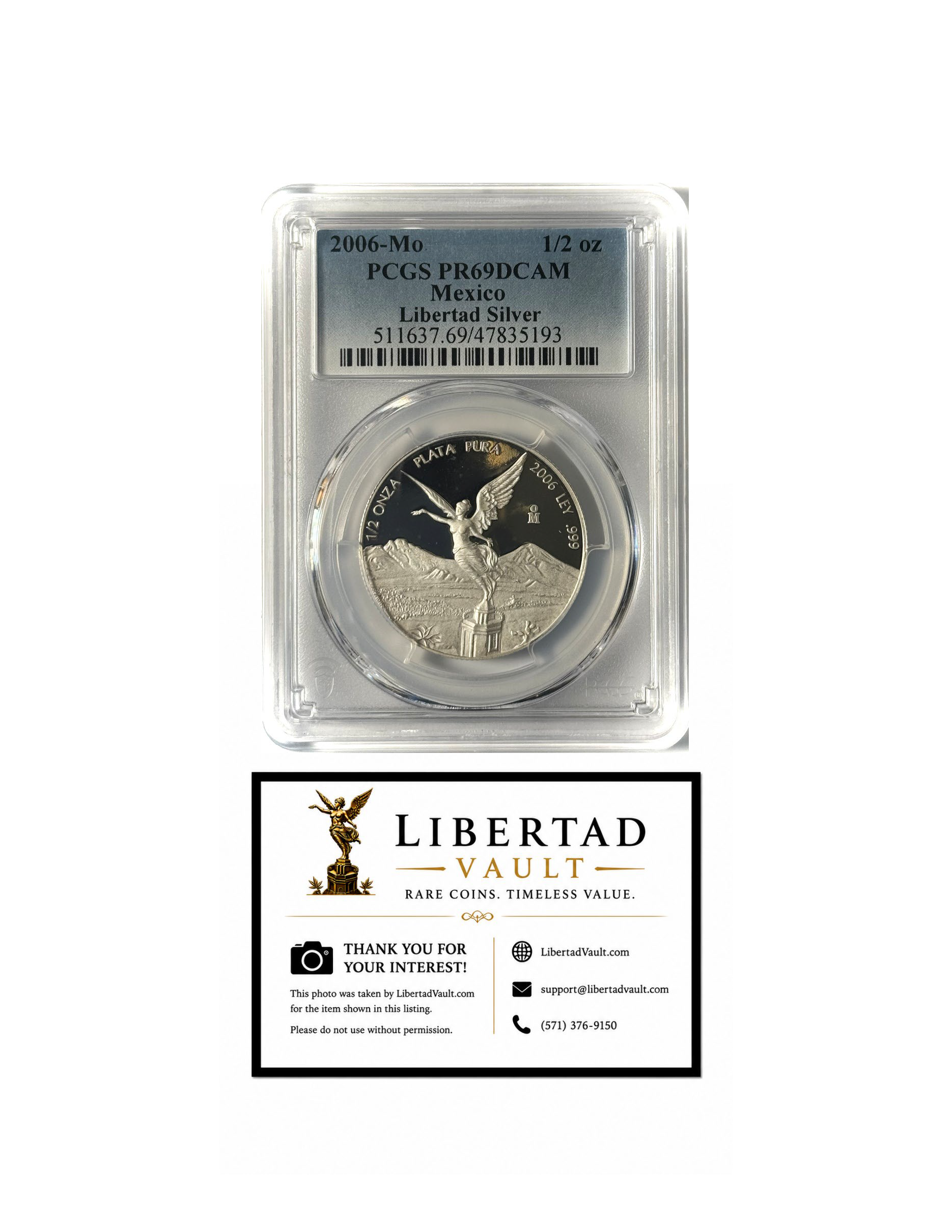 2006-Mo Mexico 1/2oz Silver Libertad Proof PCGS PR69DCAM