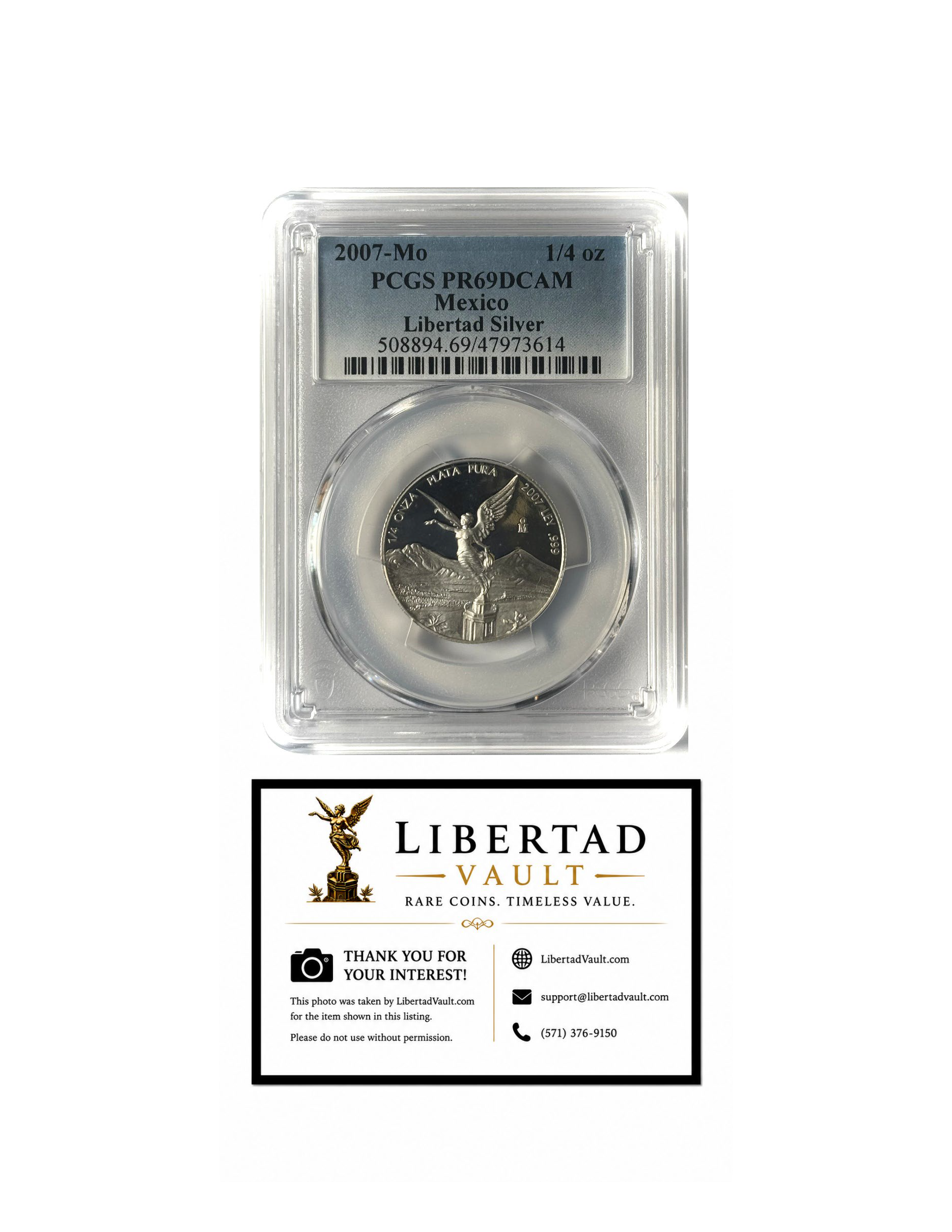 2007-Mo Mexico 1/4oz Silver Libertad Proof PCGS PR69DCAM