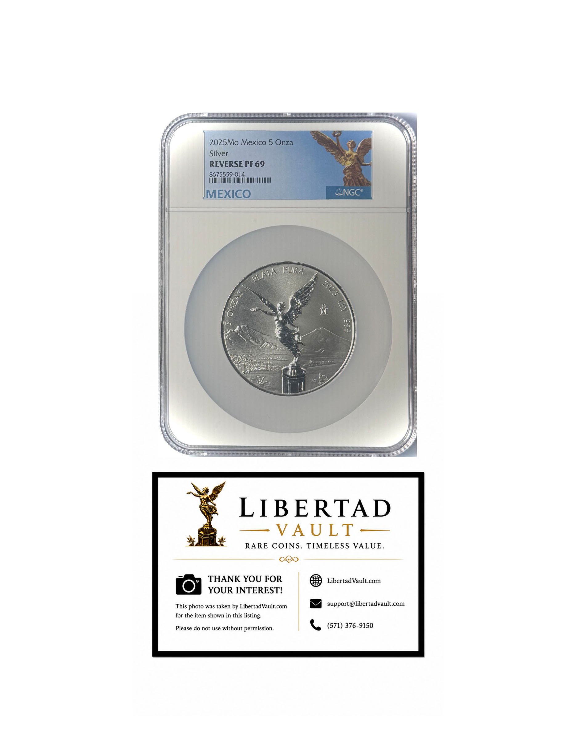 2025-Mo Mexico 5oz Silver Libertad Reverse Proof NGC REVERSE PF69